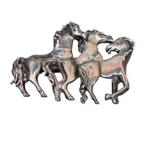 Vintage Taxco Sterling Silver Mexico Three Horse Brooch Pin 925 Running Design